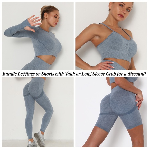 High Waist Seamless Blue Butt Lifting Yoga Pants - Picture 15 of 16